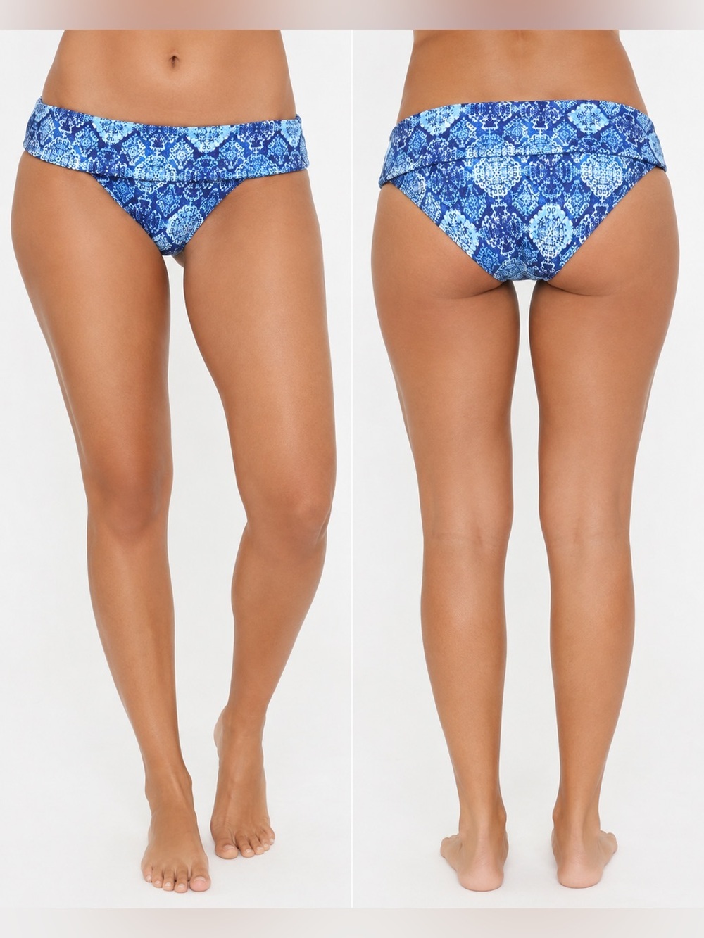 Lauren Ralph Lauren Blue Tile Print Fold Over Bikini Bottoms Size 16 NWT XL